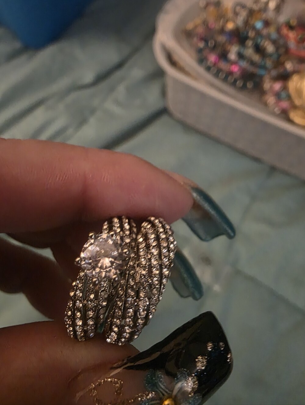Crystal Statement Cocktail Ring - Silver Tone Size 7